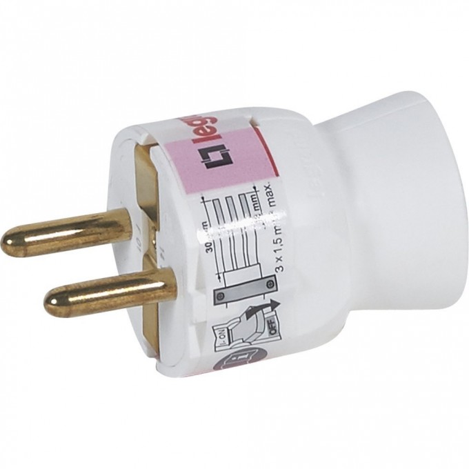 Вилка LEGRAND 2К+3 серия Элиум 16 А пластик прямой ввод белый 050187
