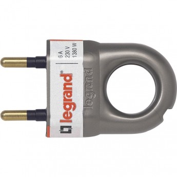 Вилка LEGRAND 2К серия Элиум 6 А с кольцом пластик алюминий