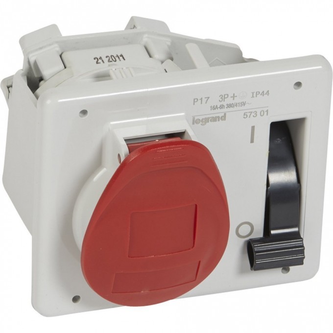 Встраиваемая розетка LEGRAND с блокировкой-выключателем и уменьшенным фланцем P17 Tempra Pro IP 44 380/415 В 16 A 3К+З 057301