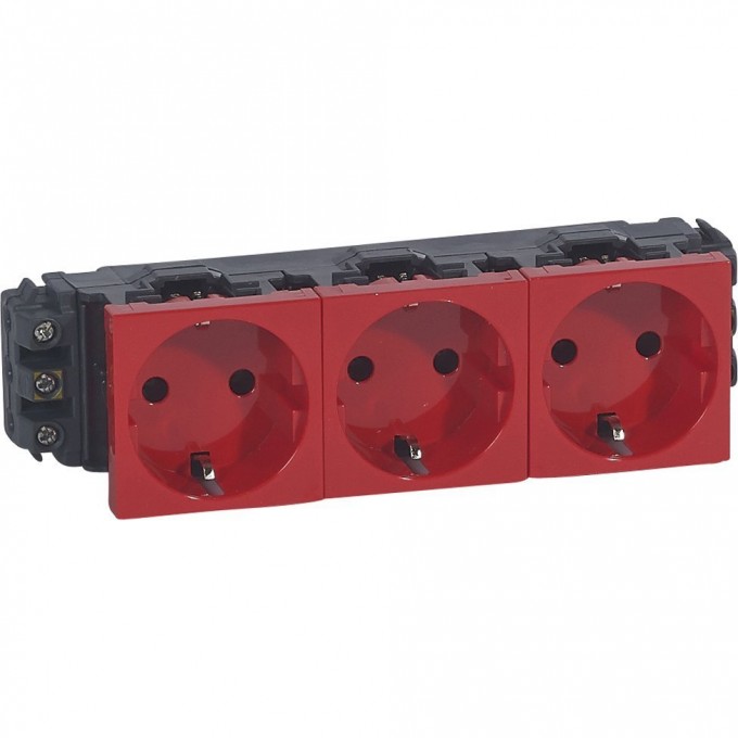 Розетка LEGRAND 3 х 2К+3 Программа Mosaic для монтажа на кабель-каналах с винтовыми зажимами красный 077613