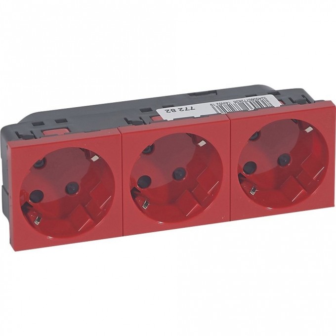 Розетка LEGRAND 3 x 2К+3 под углом 45° Программа Mosaic с механической блокировкой красный 077282