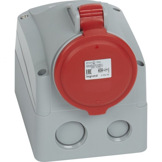 Розетка LEGRAND накладная 32 А 3К+H+З 380 В IP 44 серый 090162