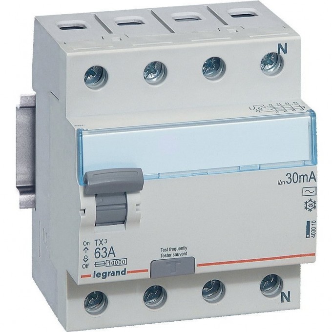 Выключатель дифференциального тока LEGRAND TX³ 4П 25 А тип AC 30 мА 4 модуля белый 403008