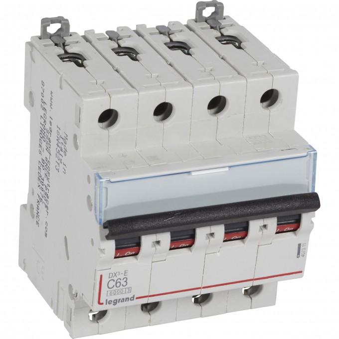 Автоматический выключатель LEGRAND DX³-E 6000 6 кА тип C 4П 230/400 В 63А 4 модуля белый 407311