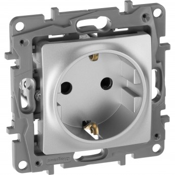 Розетка LEGRAND 2К+З со шторками немецкий стандарт винтовые зажимы 16 А 250 В Etika алюминий