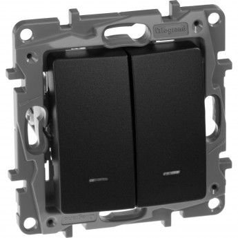 Выключатель LEGRAND Etika двухклавишный с подсветкой автоматические клеммы 10 AX 250 В антрацит Выключатель LEGRAND Etika двухклавишный с подсветкой автоматические клеммы 10 AX 250 В антрацит