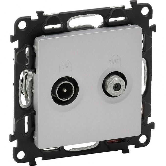 Розетка LEGRAND Valena LIFE проходная TV-SAT 1,5дБ/14дБ диапазоны 5-862МГц/950-2400 МГц с лицевой панелью алюминий 753663