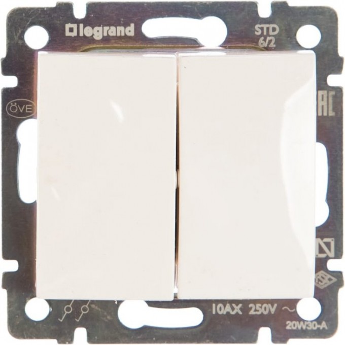 Механизм переключателя LEGRAND СП VALENA проходного 2-кл. 10А IP31 белый 694266