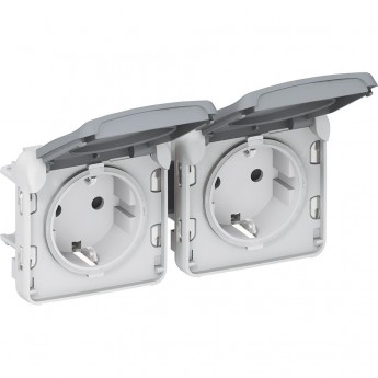 Розетка двойная LEGRAND Plexo 2х2К+З 16А горизонтальная, с автоматическими зажимами, IP55, серый Розетка двойная LEGRAND Plexo 2х2К+З 16А горизонтальная, с автоматическими зажимами, IP55, серый