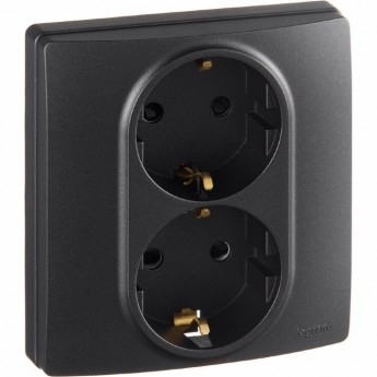 Розетка LEGRAND 2 x 2К+З со шторками немецкий стандарт автоматические зажимы 16 А 250 В Etika антрацит Розетка LEGRAND 2 x 2К+З со шторками немецкий стандарт автоматические зажимы 16 А 250 В Etika антрацит