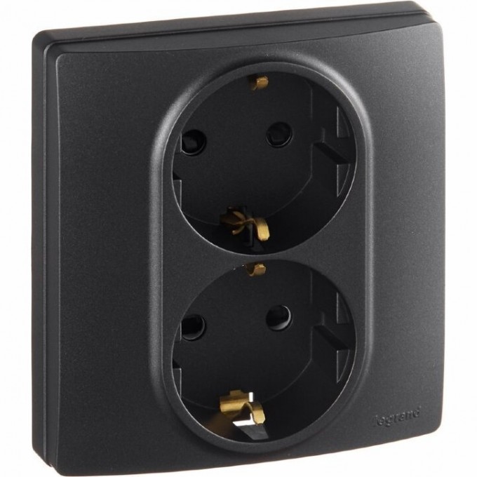 Розетка LEGRAND 2 x 2К+З со шторками немецкий стандарт автоматические зажимы 16 А 250 В Etika антрацит 672633