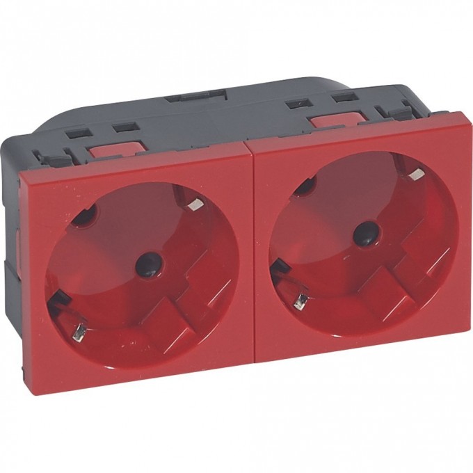 Розетка LEGRAND Mosaic 2х2К+З немецкий стандарт, с отверстиями под 45°, красная 77272